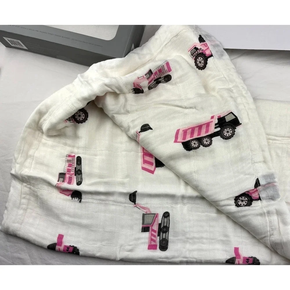 Baby Girl Pink Digger Bamboo 4 Layer Blanket 47